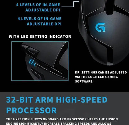 „Logitech G402“ žaidimų pelė su „Fusion Engine“ technologija, 4 DPI nustatymais, 32 bitų procesoriumi ir neslystančia danga profesionaliam konkurenciniam žaidimui