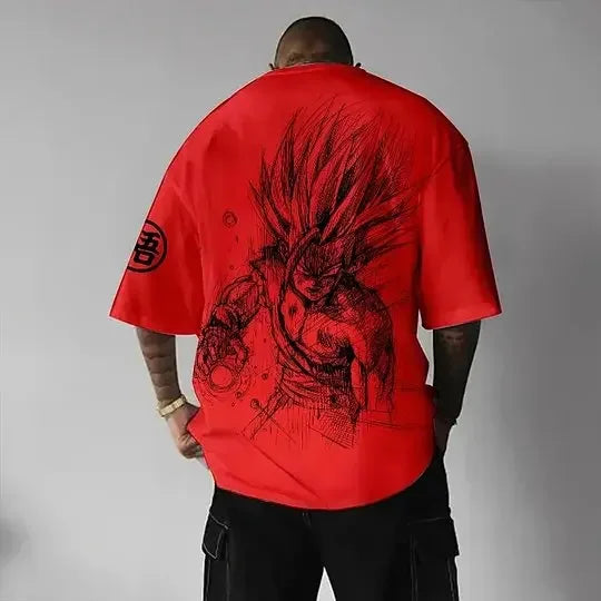 Dragon Ball Animation T-Shirt Men's Summer New Double-Sided Printing Loose Casual Harajuku Trendy Short Sleeve Parent-child Top