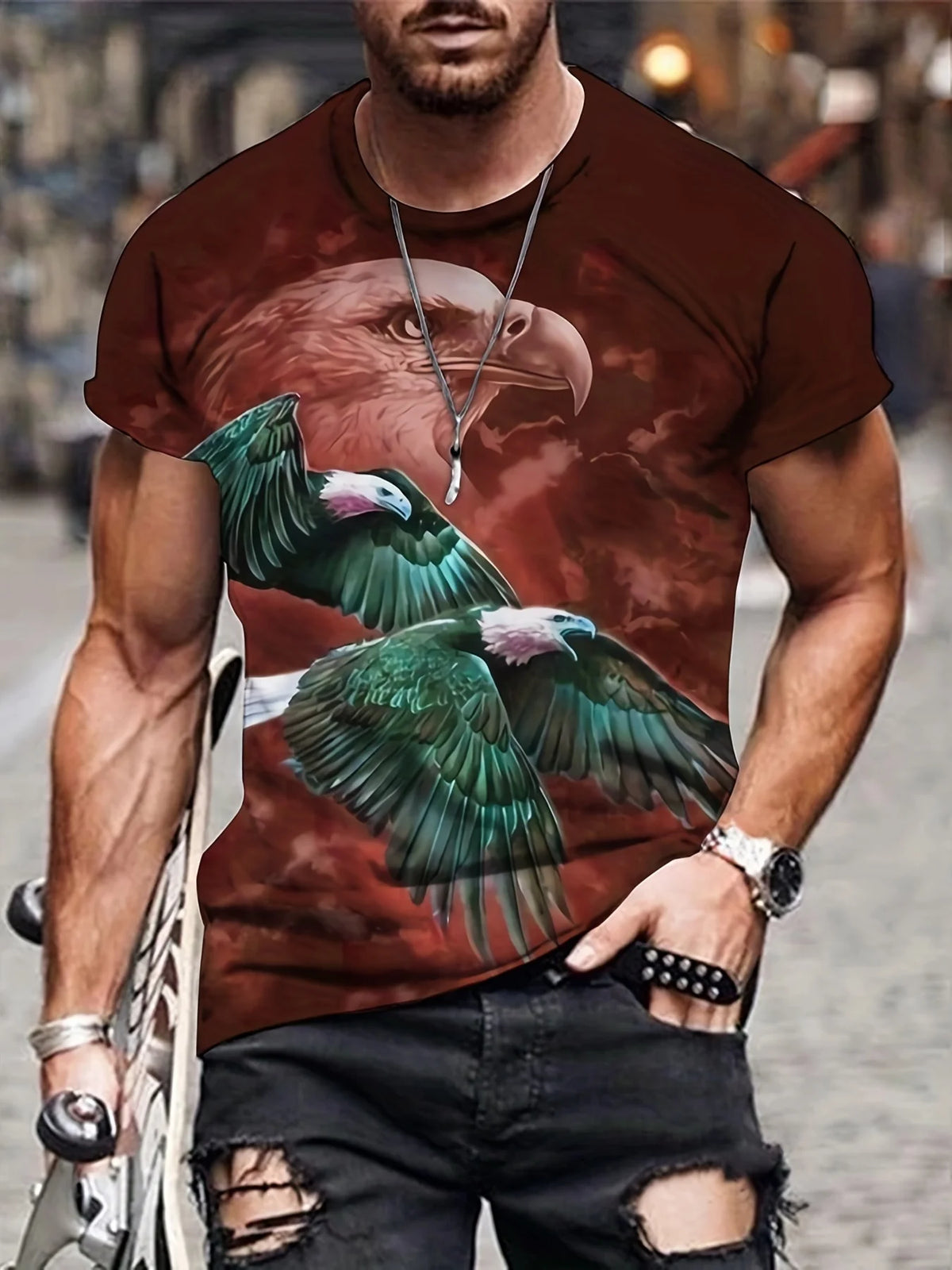 Fashion Eagle Grafik-T-Shirts Luxus-T-Shirt Sommer-T-Shirts für Herren Freizeit-Oberteile Kurzarm-T-Shirt 3D-Druck Herrenbekleidung