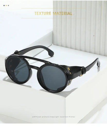Retro Sunglasses Men Women Leather Round Glasses Vintage Goggles Anti Wind Outdoors Sports Sun Glasses UV400