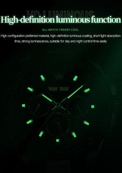OLEVS 6654 Luxury Mens Watch Chronograph Automatic Mechanical Wristwatch Waterproof Luminous Top Brand Watch for Man Date Sport