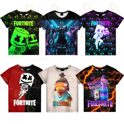 Battle Royale T-paita Fortnite T-paita Victory Cartoon -yläosat nuorille, lasten Hero Game Fortress Night 3D -T-paita pojille ja tytöille