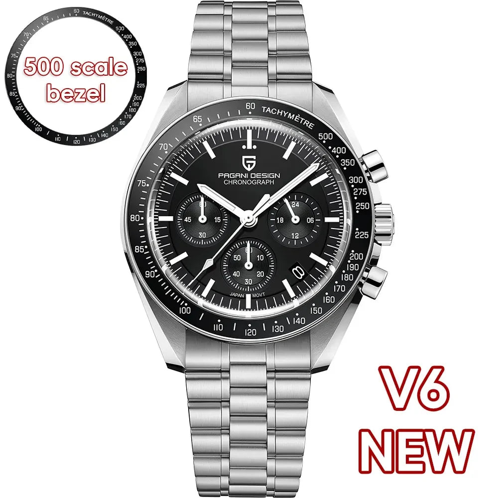 PAGANI DESIGN 2026 New Moon Watch Retro Luxury Quartz Watches For Men Stainless steel Luminous waterproof Sport Chronograph Man