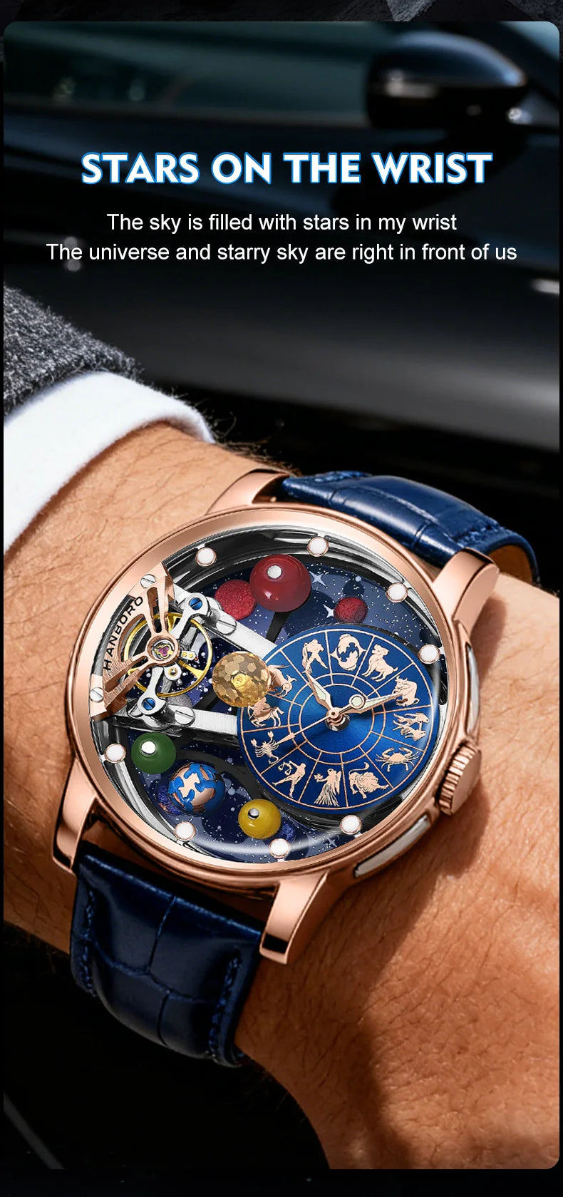 HANBORO Celestial Series 12 Constellation Men's Fully Automatic Mechanical Watch with Starry Sky Night Light Trend Watch