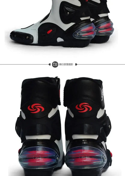 Pro-Biker Premium Motorcycle Racing Shoes for Men & Women - Leather Racing Boots for Speed Biking, Motocross & Off-Road Riding