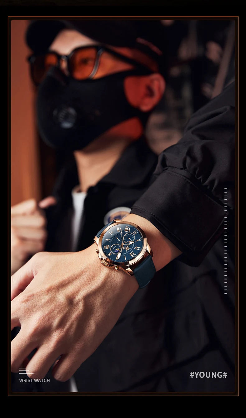 OLEVS 3632 Men Watch Elegant Luxury Sport Quartz Watch Scale Waterproof Luminous Automatic Date Moon Belt Watch Gifts Original