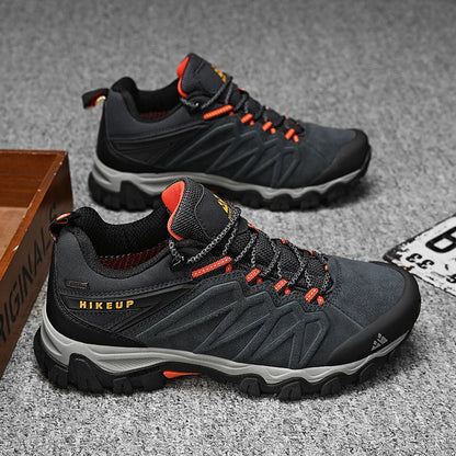 HIKEUP High Quality Leather Hiking Shoes Durable Outdoor Sport Men Trekking Leather Shoes Lace-Up Climbing Hunting Sneakers