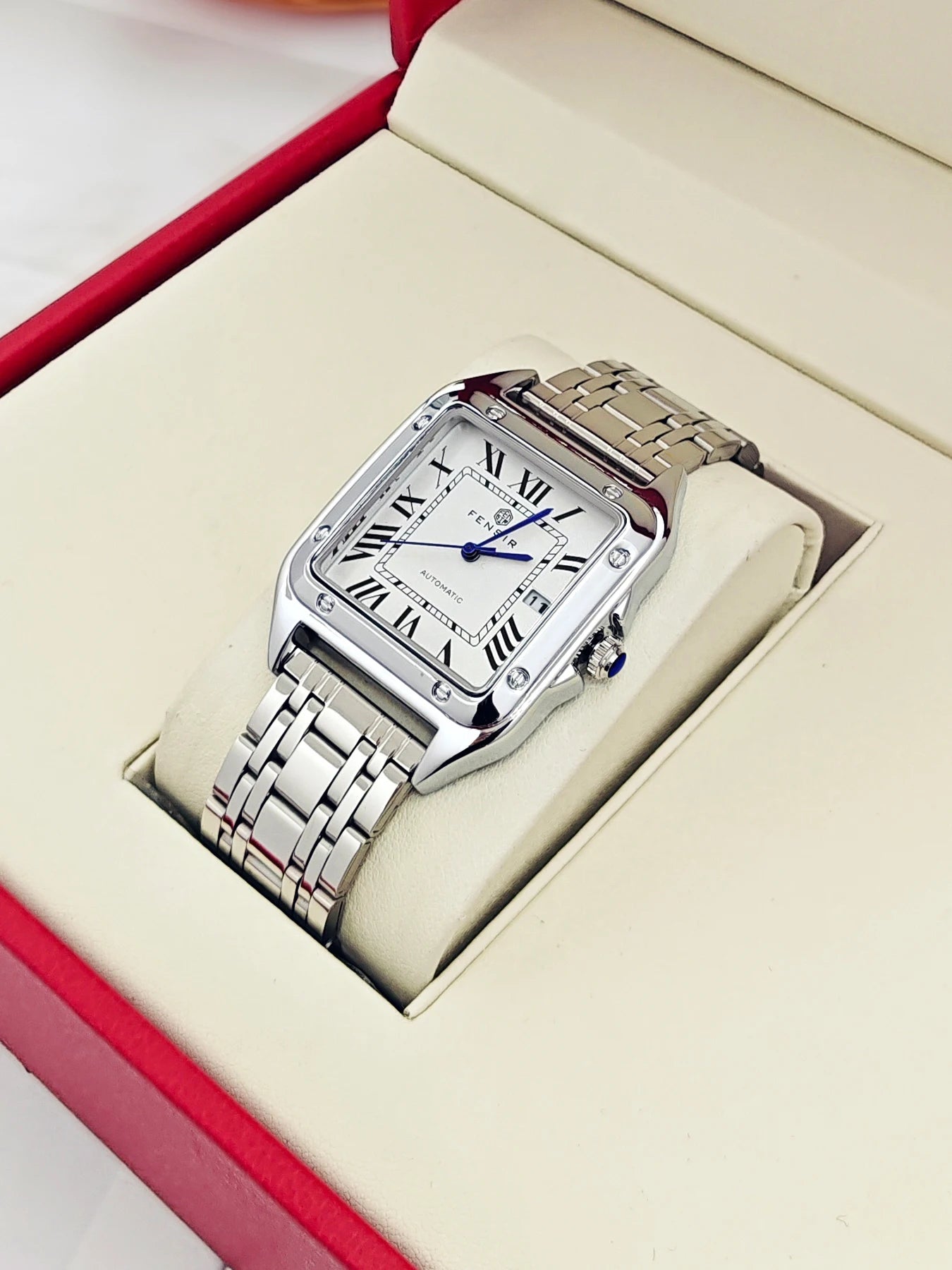 Luxury Square Watch for Men, Calendar Display, Stainless Steel Strap, High-End Luxury Small Square Men's Watch, Stylish Business Casual Versatile Trendy Men's Wristwatch, the Best Gift for Him