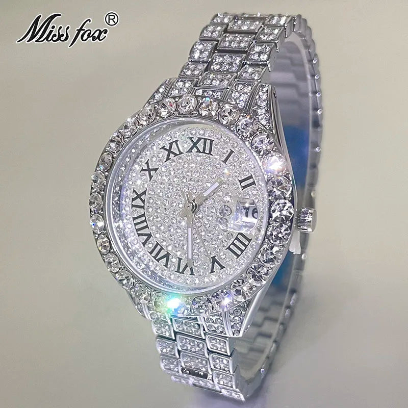 Luxury Jewelry Watch For Women Hip Hop Brand MISSFOX Fashion Waterproof Iced Diamond Quartz WristWatch Ladies Gift Hot Sale