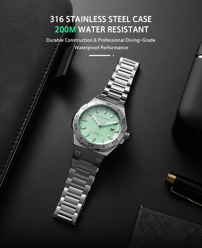 BORIAGE Fully automatic mechanical men's watch BGW9 luminous watch MIYOTA9015 movement 316 stainless steel 200m Water Resistance