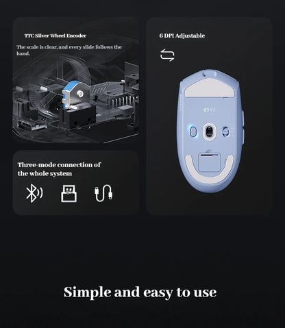 MCHOSE G3 V2 Pro bezdrátová herní myš Tri-Mode Bluetooth 800mAh dobíjecí lehká přizpůsobená ergonomická esports myš