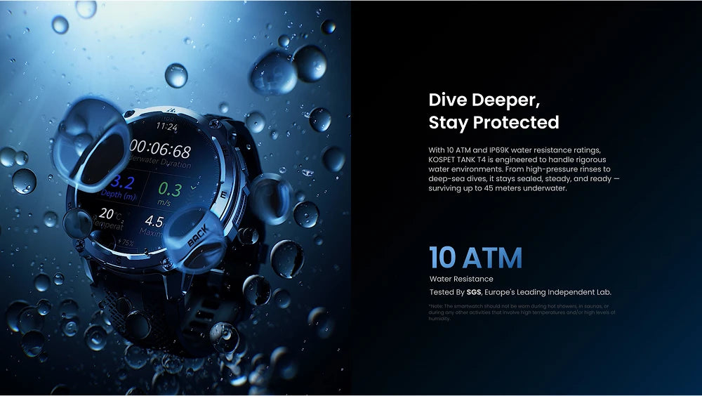 KOSPET Tank T4 Men's Rugged Smart Watch Military Grade Full Stainless Steel GPS 100M Waterproof 45M Freediving Health Monitor