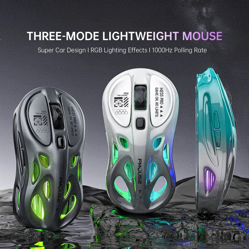 Bezprzewodowa mysz gamingowa 2.4G Tri-Mode RGB, lekka konstrukcja hollow z podświetleniem Chroma, przewodowa/Bluetooth, kontroler myszy e-sportowej