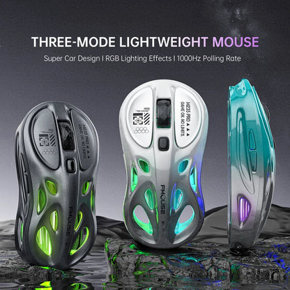 Bezprzewodowa mysz gamingowa 2.4G Tri-Mode RGB, lekka konstrukcja hollow z podświetleniem Chroma, przewodowa/Bluetooth, kontroler myszy e-sportowej