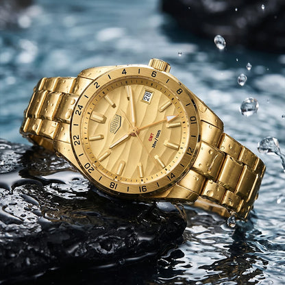 HEROFORCE Business Quartz Watch Men Clock GMT Date Luxury Man Wristwatch Waterproof Luminous Stainless Steel Men's Watches Reloj