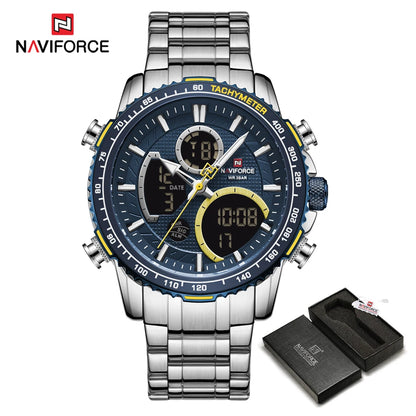 Montre de sport pour homme NAVIFORCE – Montre-bracelet originale de luxe en acier inoxydable, modèle militaire étanche à double affichage