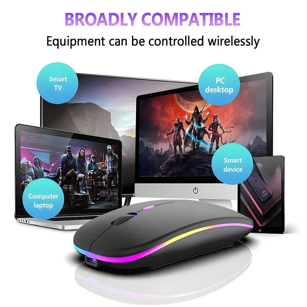 Trådløs genopladelig mus med dobbelt tilstand, Bluetooth-kompatibel 2.4G USB-computermus til laptop, iPad, tablet og notebook – gamingmus