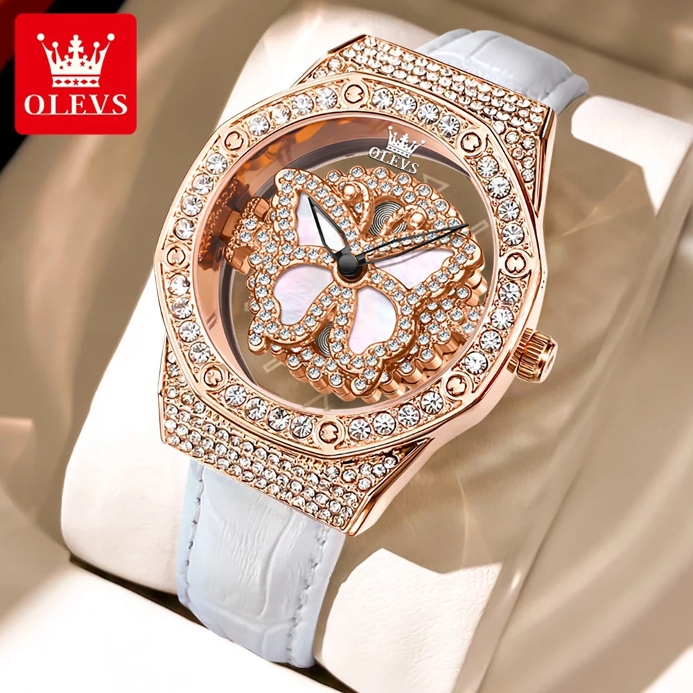 OLEVS 9996 Watch Elegant  Luxury Woman Skeleton Quartz Watch Scale Waterproof Luminous Diamond Dial Ladies Watch Gifts Original