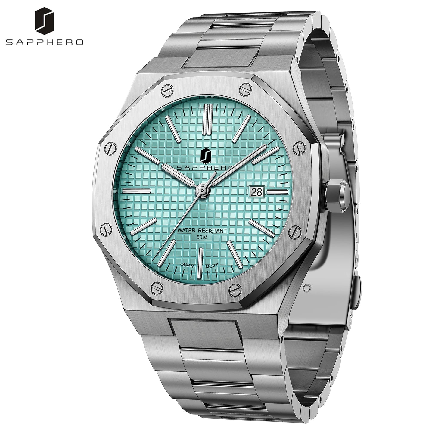 SAPPHERO Men’s Analog Watch Stainless Steel Japan Quartz Movement Date Display 50m Waterproof Classic Business Casual Wristwatch