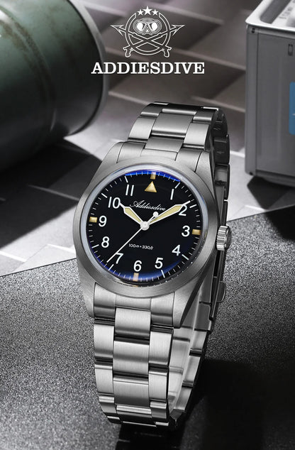 ADDIESDIVE 36mm AD2502 Watch For Men 100M Waterproof Titanium Alloy VH31 Movement Bubble Mirror Glass Luminous Quartz Watches