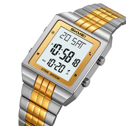 Skmei Luxury Digital Watches for Mens LED Waterproof Date Week Display Chronograph Fashion Dual Time Zones Bracelet Steel Watch