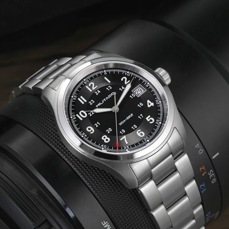 Militado ML08 Vintage Quartz Watch Ronda 515 Movement Ar Sapphire Mirror 38Mm Wrist Watch Date Super Luminous Waterproof Watches
