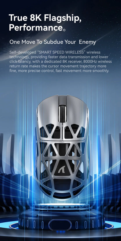 Attack Shark R2 vezeték nélküli gamer egér PAW3950 8K, könnyű magnéziumötvözet gamer egér, Bluetooth tri-mode kapcsolattal játékhoz/irodai használatra