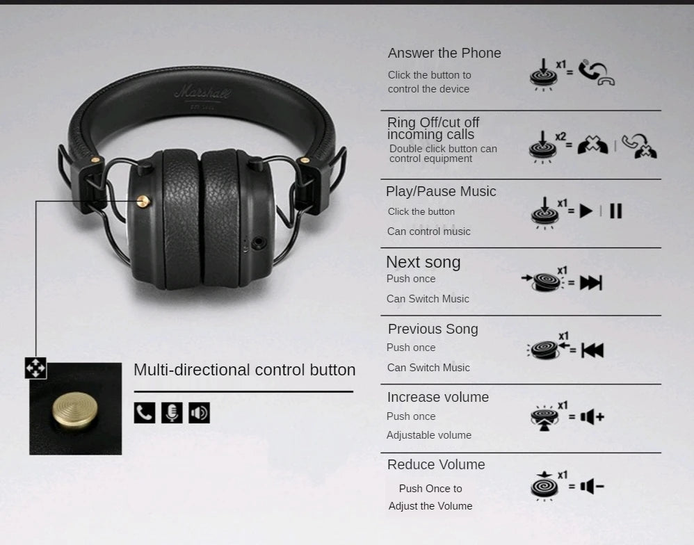 Marshall Major III Wireless Bluetooth Headphones – Deep Bass, Noise Cancelling, Foldable Over-Ear Headset with Microphone