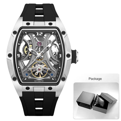 MEGIR Sports Style Automatic Mechanical Watch for Men Full Hollow Transparent Dial Design Stainless Steel Case Silicone Strap