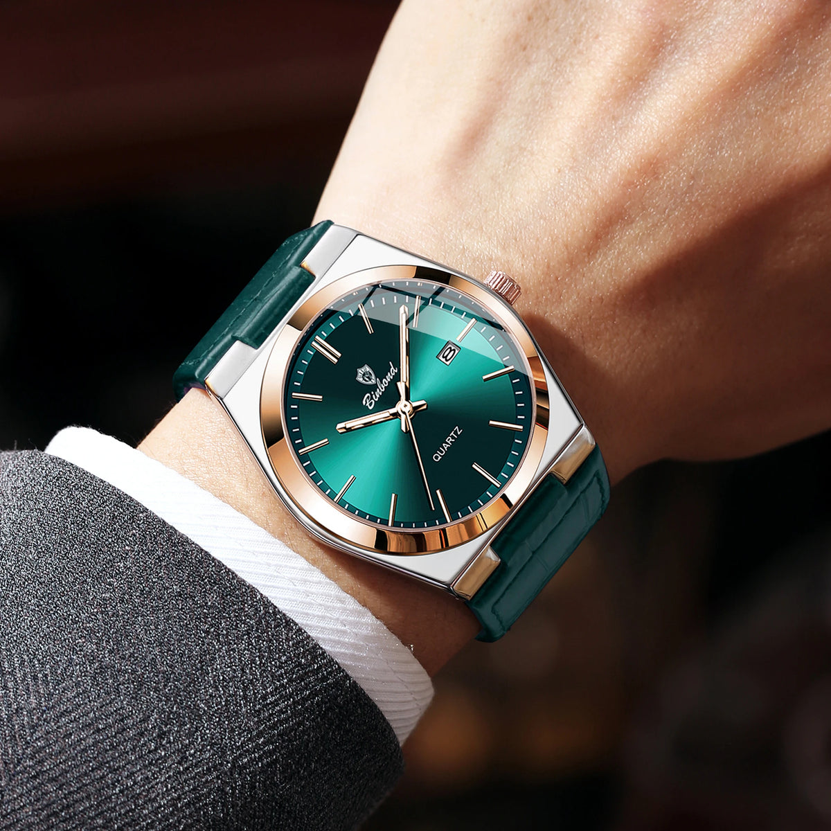 Montre-bracelet à quartz de luxe BINBOND pour homme – Étanche, lumineuse, avec date automatique – Style professionnel, sportif, tendance et décontracté – Bracelet en cuir