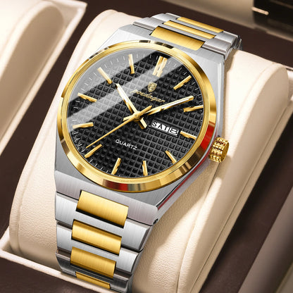 Montre-bracelet de luxe pour homme POEDAGAR, étanche, lumineuse, en acier inoxydable, avec date et jour de la semaine, à quartz, style business.