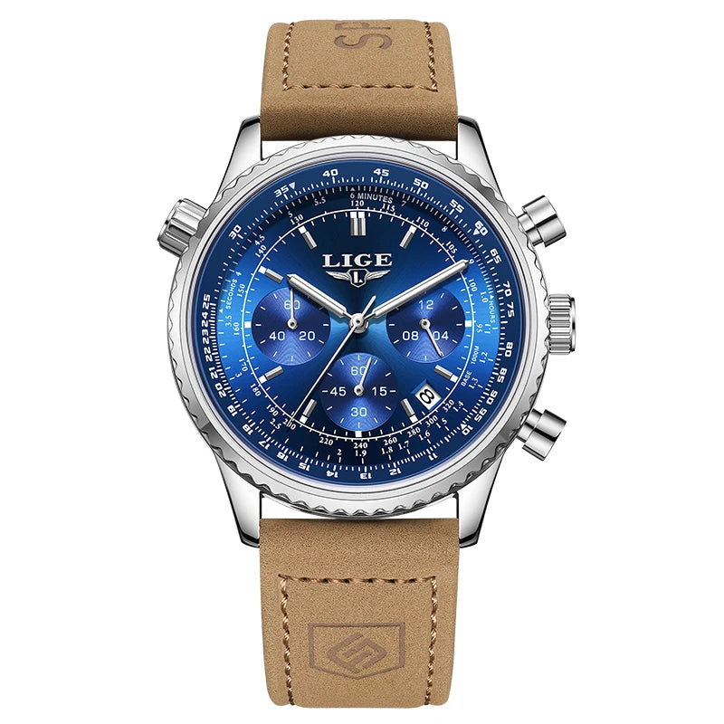 Luxusní pánské hodinky LIGE – chronograf s datem, z nerezové oceli, vodotěsné, s luminiscenčními prvky, ve sportovním a vojenském stylu, pánské quartzové hodinky
