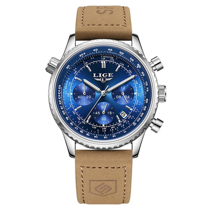 Luxusní pánské hodinky LIGE – chronograf s datem, z nerezové oceli, vodotěsné, s luminiscenčními prvky, ve sportovním a vojenském stylu, pánské quartzové hodinky
