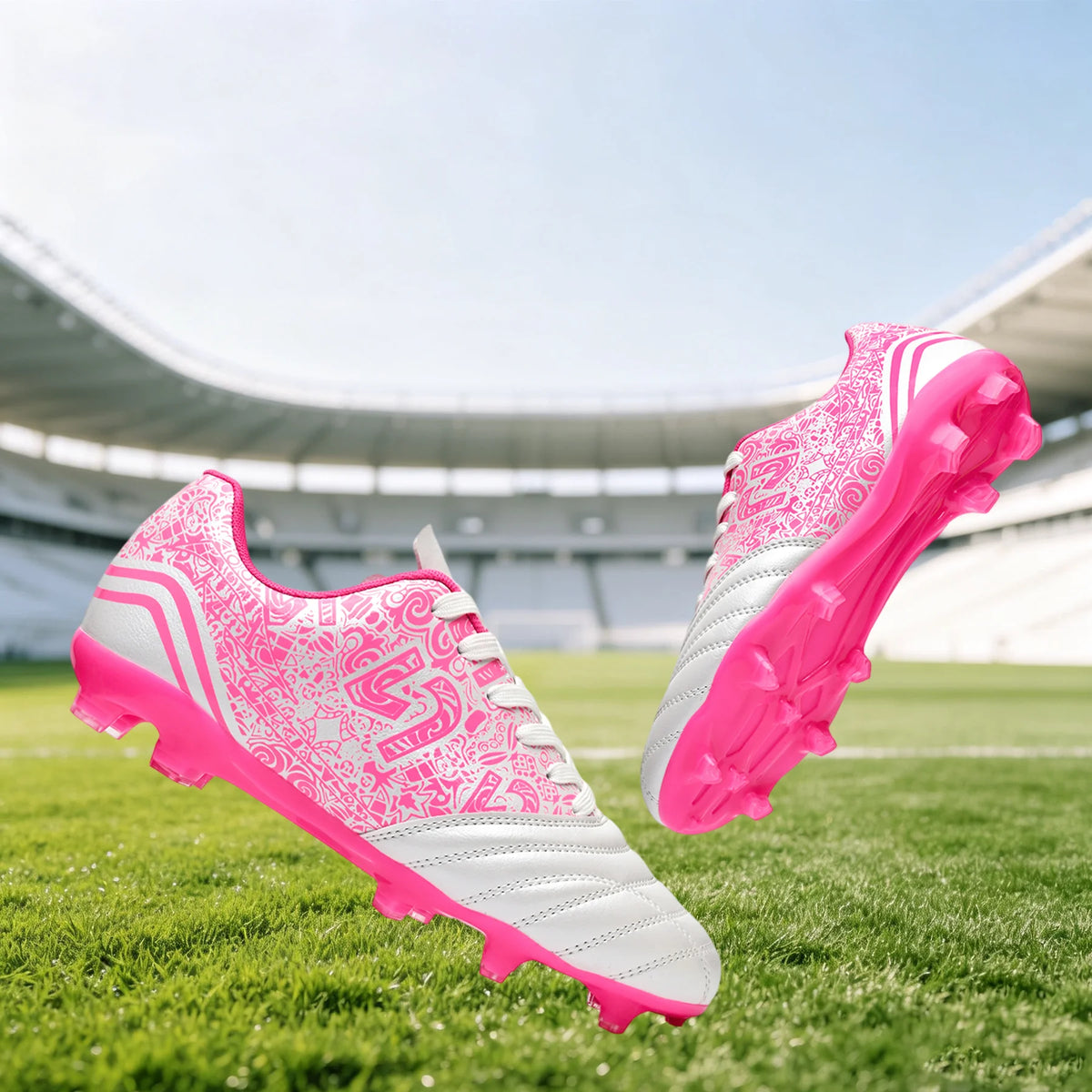 Chaussures de football AG/FG pour l'extérieur, tige respirante en PU, crampons longs en TPU stables, pour hommes et femmes, bottes d'entraînement de football sur gazon