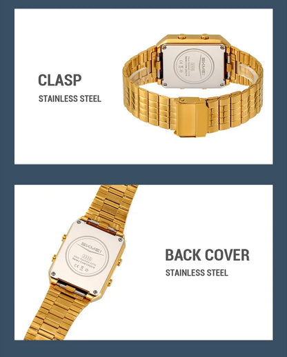 Skmei Luxury Digital Watches for Mens LED Waterproof Date Week Display Chronograph Fashion Dual Time Zones Bracelet Steel Watch