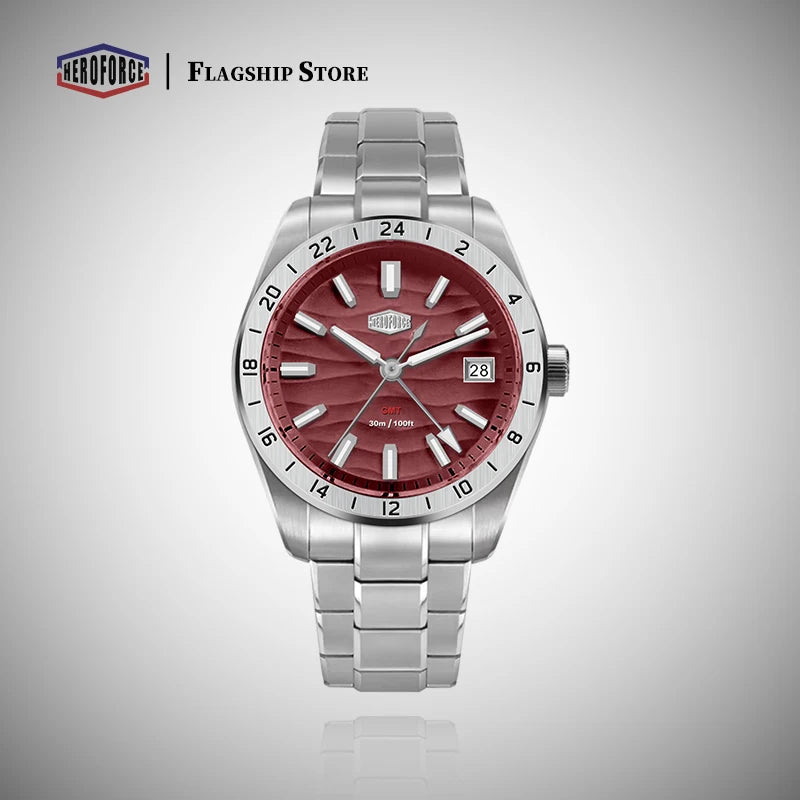 HEROFORCE Quality Original GMT Men Clock Waterproof Luminous Date Luxury Man Watch Stainless Steel Quartz Men's Watches Male