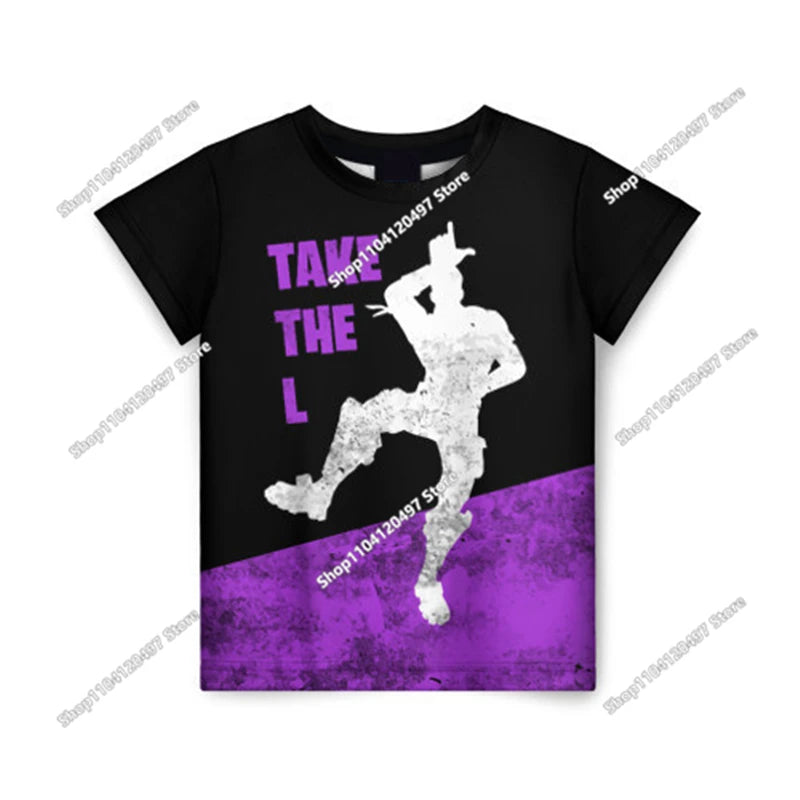 Zomer T-shirt voor kinderen, Battle Royale Fortnite Heldenoverwinning 3D, voor jongens en meisjes, babykleding