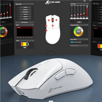 Mouse de gaming wireless Attack Shark R1 Lightweight Bluetooth 2.4G, PAW3311, 18000DPI, ergonomic, cu macrocomenzi