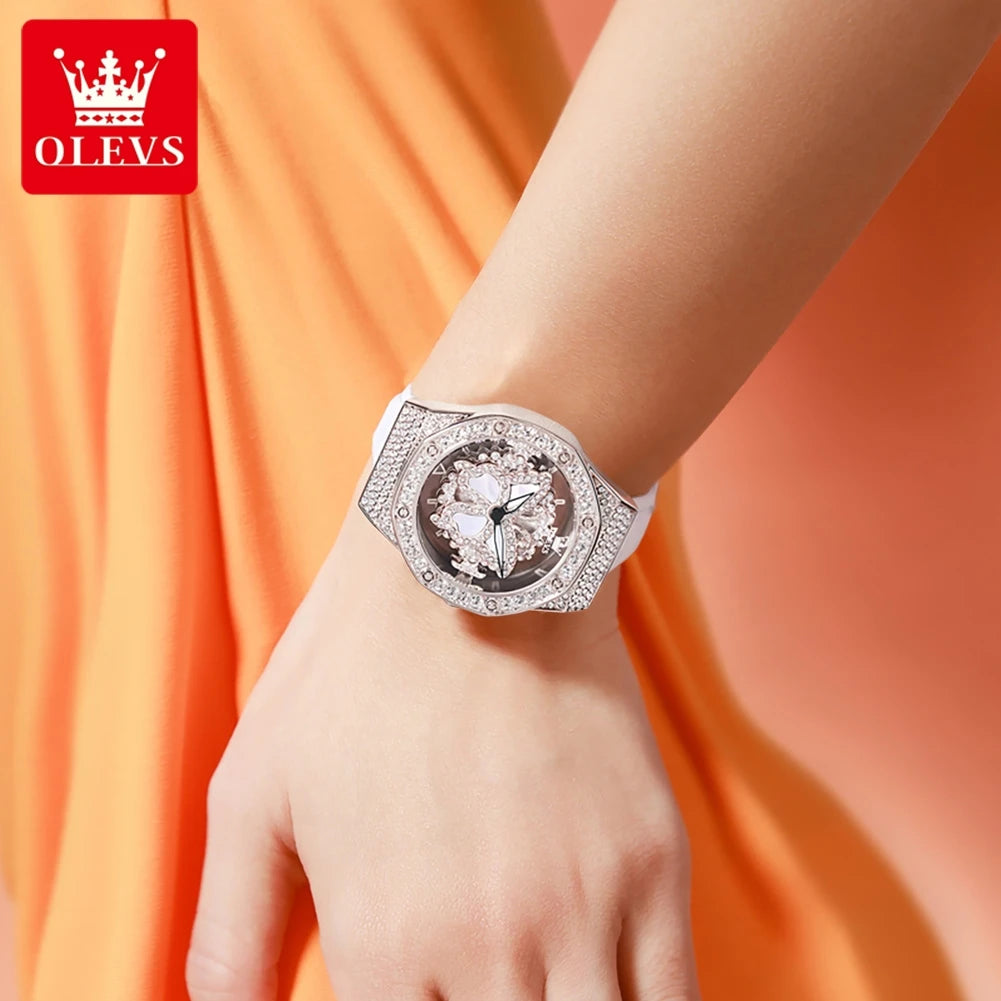 OLEVS 9996 Watch Elegant  Luxury Woman Skeleton Quartz Watch Scale Waterproof Luminous Diamond Dial Ladies Watch Gifts Original