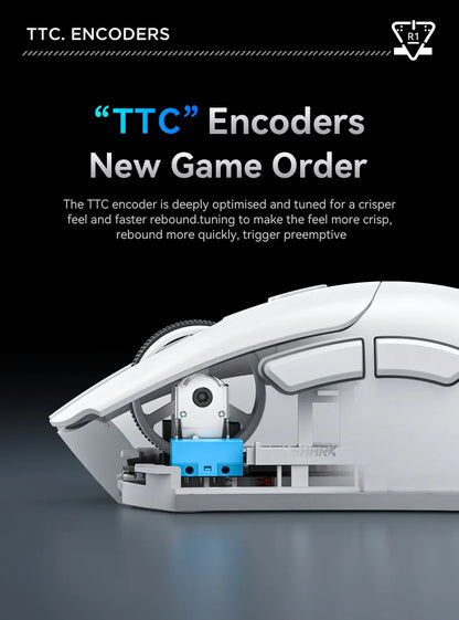 Mouse de gaming wireless Attack Shark R1 Lightweight Bluetooth 2.4G, PAW3311, 18000DPI, ergonomic, cu macrocomenzi