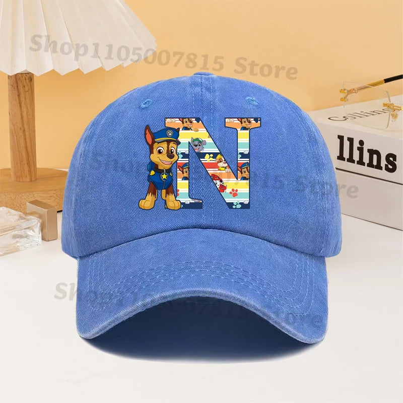 Paw Patrol Fashion Baseball Cap for Men Women Cartoon Letter A-Z Printed Peaked Caps Male Female Summer Hip Hop Sunshade Hat