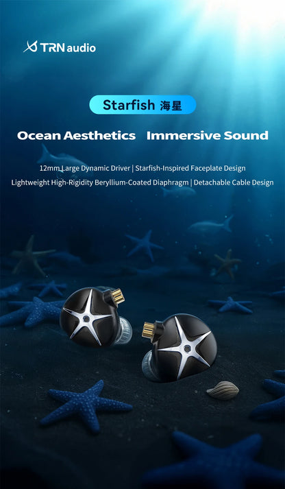 TRN Starfish Earphones 12mm Dynamic Driver In-ear Monitors  Beryllium coated Diaphragm Headset Hi-Fi Headphones with Detachable