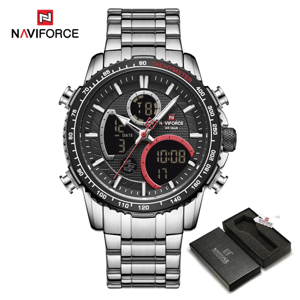 Montre de sport pour homme NAVIFORCE – Montre-bracelet originale de luxe en acier inoxydable, modèle militaire étanche à double affichage