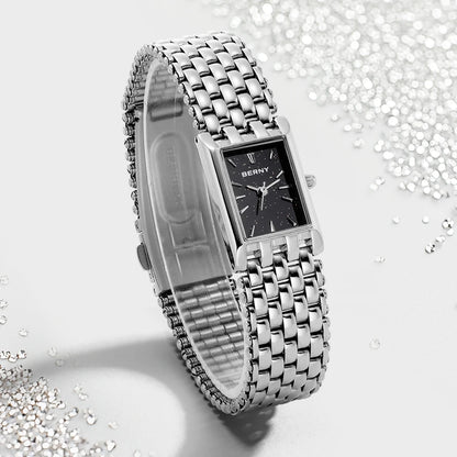 BERNY Square Watch for Women Quartz Ladies Wristwatches Stainless Steel Women Small Dial Watch Luxury Casual Fashion Watches