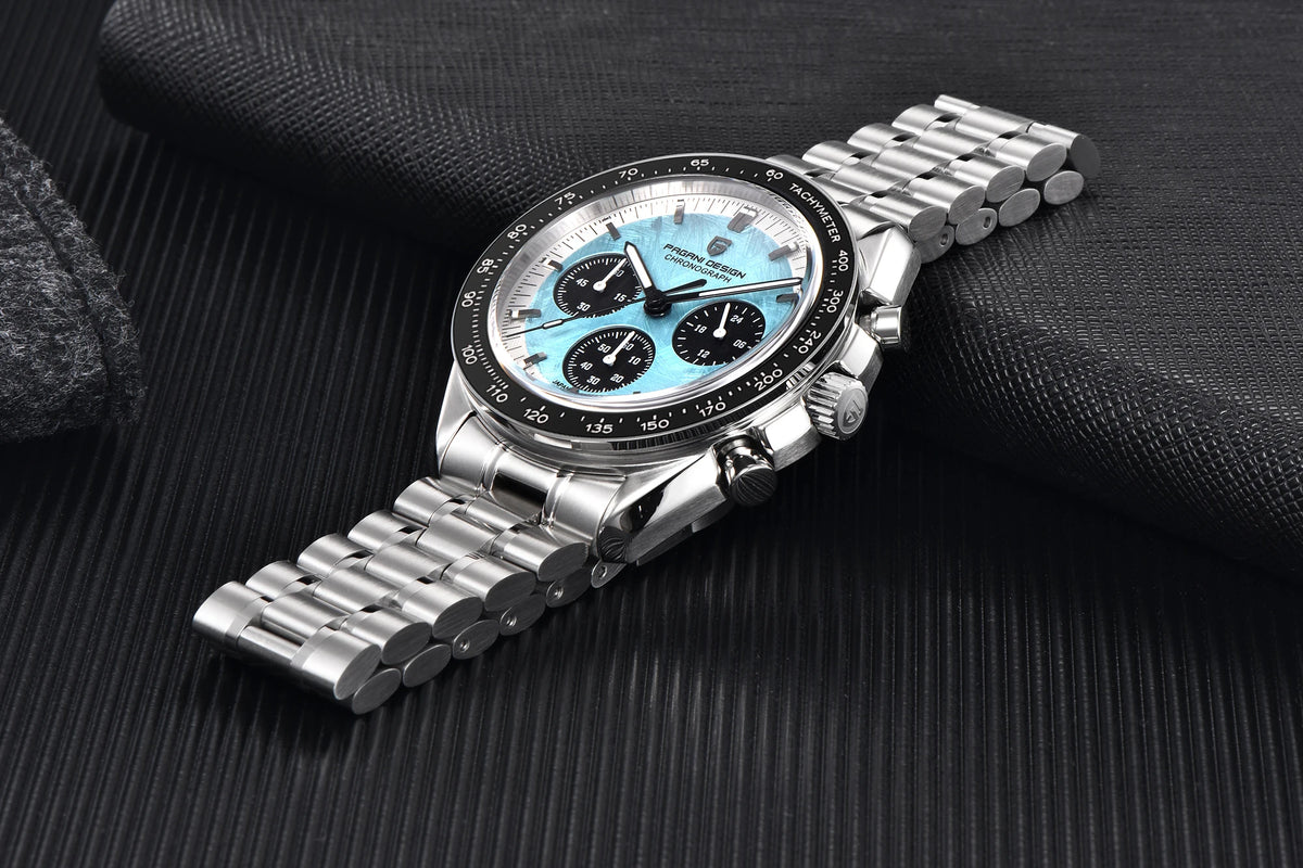 Relógio para homem PAGANI DESIGN «New Moon» – Relógio de quartzo de luxo, cronógrafo, vidro de safira com tratamento antirreflexo, luneta em cerâmica, ponteiros luminescentes