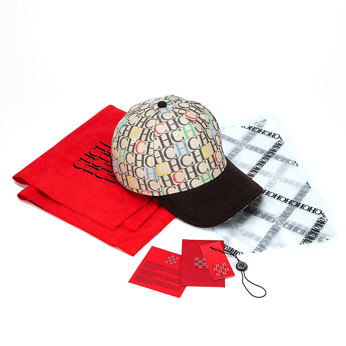 CH Monogramtryckt basebollkeps, strukturerad, justerbar, unisex, ”dad hat”, solskärm, streetwear, svart vävt tyg, casual keps