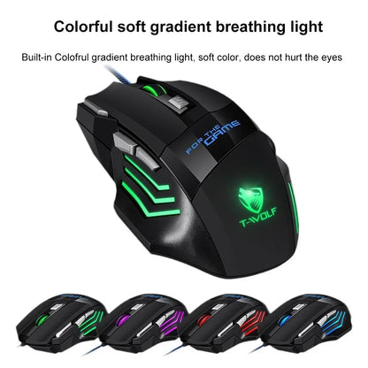 KEBIDUMEI trådbunden gamingmus med 7 knappar, RGB-bakgrundsbelysning, ergonomisk USB-mus, 2400 DPI, 3 DPI-nivåer, för PC, laptop, Windows och Mac OS