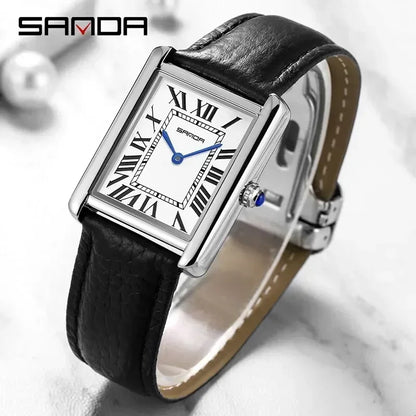 SANDA 9031/1108 Sport Casual Women Men Quartz Watches Reloj Luxury Couple Watch Resistant Leather Strap Square Dial Waterproof