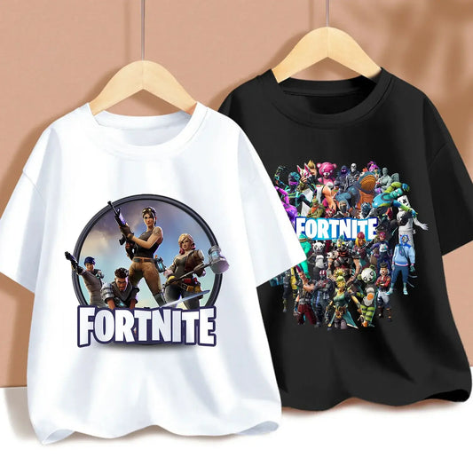 T-shirt de verão para criança Fortnites, com estampado de figura de jogo em estilo cartoon, T-shirt casual desportiva para rapaz, manga curta, vestuário infantil