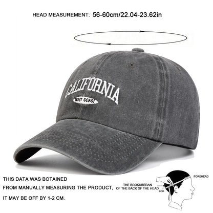 Unisex CALIFORNIA Letter Embroidery Wash Baseball Caps Spring and Autumn Outdoor Adjustable Casual Hats Sunscreen Hat